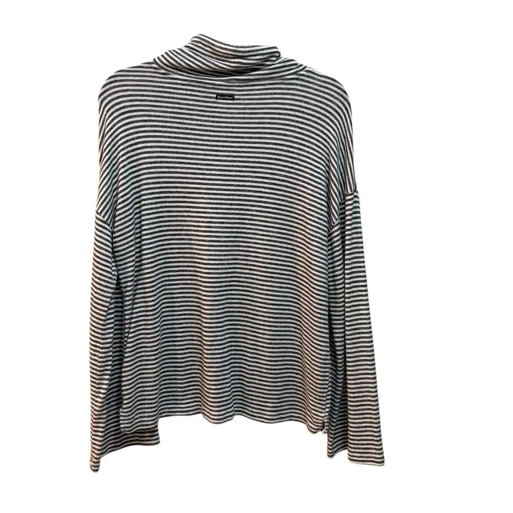 Lucky Brand Sweater Womens Large Gray Striped Cowl Neck Drawstring Knit Pullover